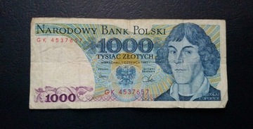 Stary banknot Polska 1000 zł 1982 rok PRL 