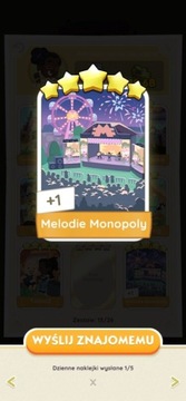 MONOPOLY Go GO! naklejka karta 5* Melodie Monopoly