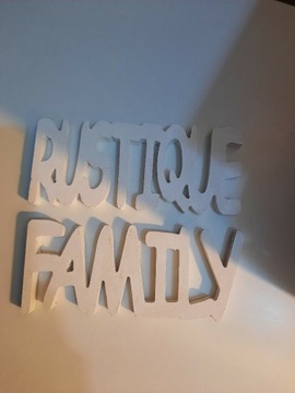 Napis Family i Rustique 2szt białe drewno vintage