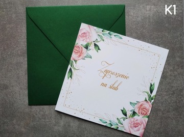 Zaproszenia ślub wesele kwadratowe kwiatowe karta