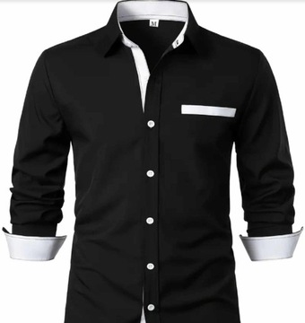 Koszula elegancka czarna z białym kontrastem L