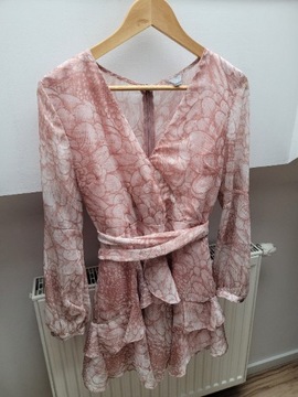 Sukienka kopertowa różowa zwiewna szyfon xs s 34