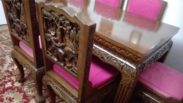 Rzezbiony stół  antyk 6 krzeseł, indyjski