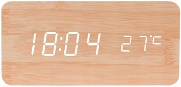 Zegar biurkowy termometr budzik imitujący drewno