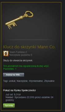 Klucz TF2 Klucz do skrzynki Mann Co Team Fortress2