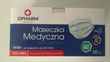 100 MASKA OPHARM MEDYCZNA CHIRURGICZNA JEDNORAZOWA