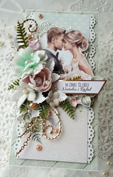 Kartka ręcznie robiona na ślub, wesele, rocznicę w pudełku z okienkiem 