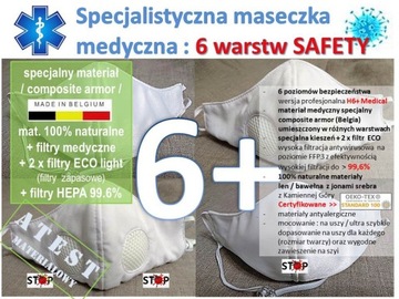 maseczka H6+ HEPA : ochrona C-19 Safety MAX. 99,6%