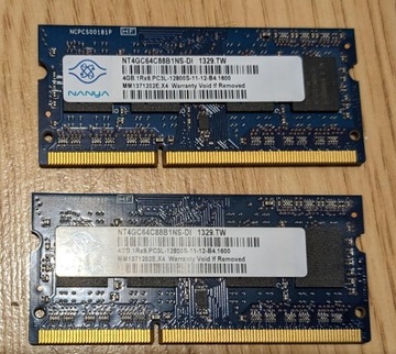 2 x Pamięć RAM 4GB Nanya DDR3L 1600MHz (8GB razem)