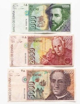 Banknoty Hiszpania 1000, 2000, 5000 peseta 1992 szt.3