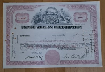 Certyfikat 100 akcji United Whelan Corporation
