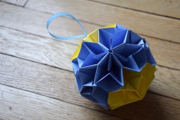Bombka papierowa origami liliowo żółta