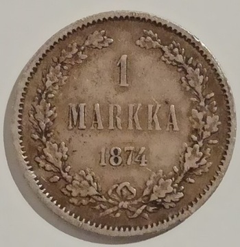 1 MARKKA 1874 r. SREBRO 1 MLN NAKŁADU ŁADNA