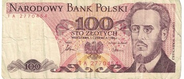 Banknot 100 zł 1986 r.