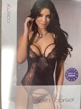 GORSET PLUS STRINGI S/M NOWY SEXI KOMPLET KORONKA