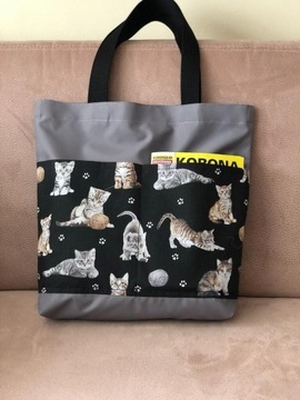 Szara torba shopperka w pieski w kotki na zakupy