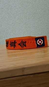 Pas pomarańczowy z haftem do kimona Karate 215cm x 4cm