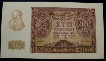 100zł 1940r. seria E. UNC-.