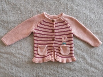 Sweter w paski z falbankami królik Mothercare 74