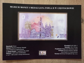 Blister 0 Euro Częstochowa Muzeum Jana Pawła nr930