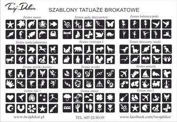 Szablony tatuaży, 40 szablonów, tatuaże brokatowe