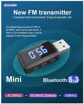 Transmitter FM Bluetooth 5.3 USB FM02 wyświetlacz