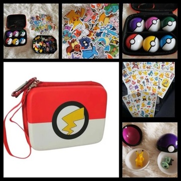 Etui, 6 pokeball, 6 figurek, tatuaze, naklejki