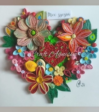 Obraz bukiet kwiatów Serce quilling prezent