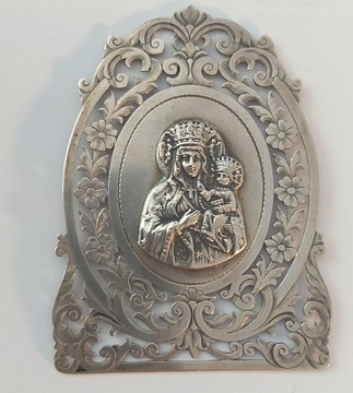 Rzadki, Duże, Stare Srebro Ryngraf Matki Bożej Częstochowskiej