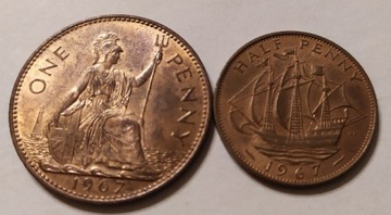 Monety Wielkiej Brytanii 1/2 i 1 Pens 1967 r.