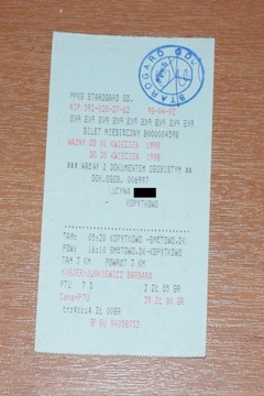 Bilet miesięczny PKS 1998