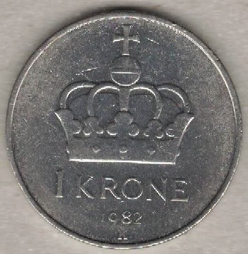 Norwegia 1 korona krone 1982 25 mm