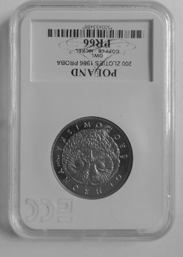 Moneta 200 zł 1986 Sowa Próba 