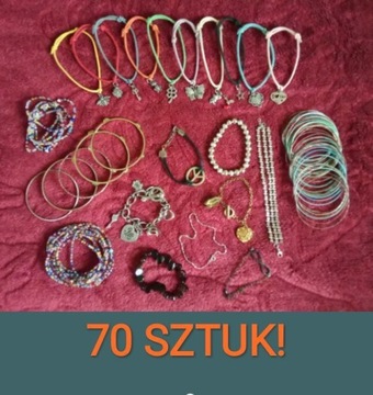 70 szt! Zestaw bransoletek kolorowe z zawieszkami