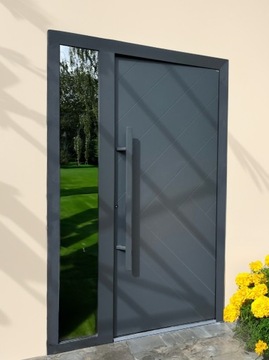 Aluminiowe drzwi wejściowe Schüco EXD Jodełka