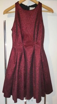 Sukienka bordowa brokatowa rozkloszowana ASOS r. S