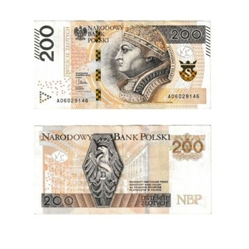 Banknot 200 zł seria A0 2015 r. Numer
