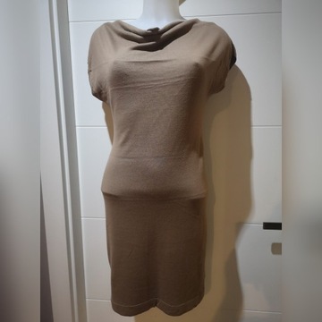 Sukienka/tunika H&m, beżowo-brązowa, lejący dekolt