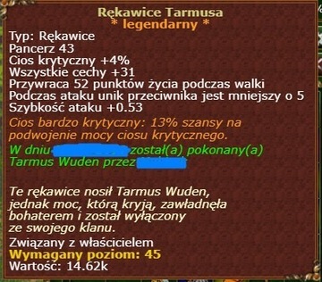 Rękawice Tarmusa Legenda Margonem Gefion 45