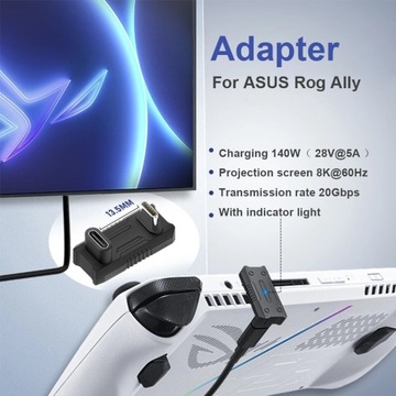 Adapter USB-C<USB-C 180° PD120W do Asus Rog Ally