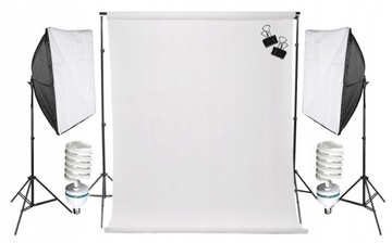 2x SOFTBOX 50x70 1250W BIAŁE TŁO 1,6x5m STATYWY