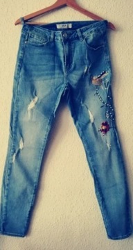 FENOMENALNE jeansy! Rurki, spodnie z haftem, S/M