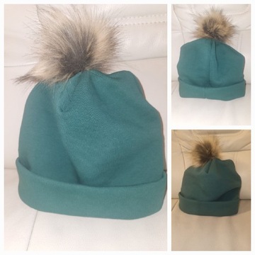 Nowa czapka zimowa z pomponem 56 cm