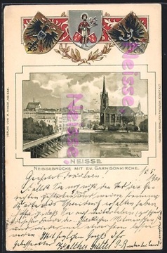 NYSA Neisse most kościół herb tłoczenia 1900