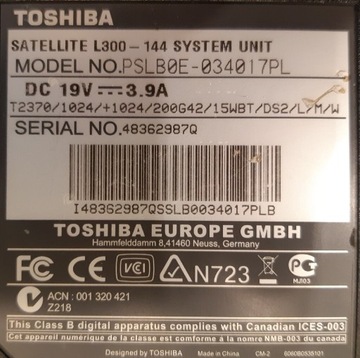 Laptop TOSHIBA SATELLITE L300 SPRAWNY 