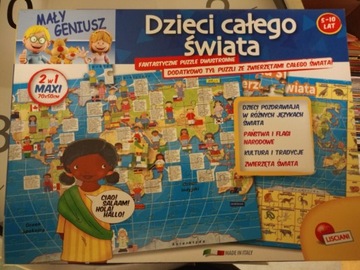 Puzzle dwustronne edukacyjne dzieci Świata 108el