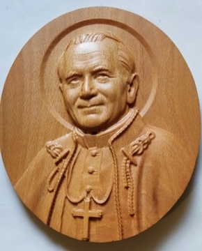 Jan Paweł II, Płaskorzeźba, 3D, drewno 