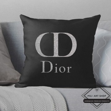 Poduszka czarna z logo DIOR (silver glitter) 40x40