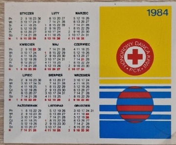 Kalendarz PCK z 1984 roku - naklejka