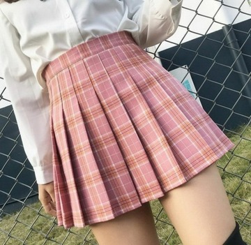 Pilsowana spódniczka mini spódnica w kratkę różowa